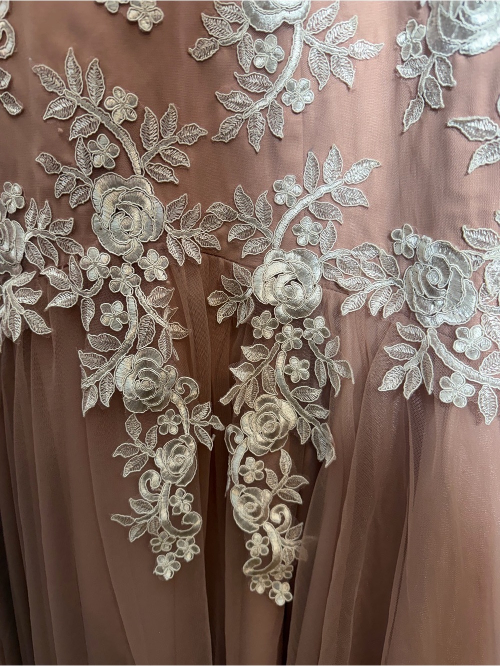 JJs House Blush Pink & White Floral Lace Embroidery Dress Gown With Tulle Skirt - Picture 6 of 12